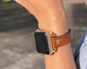 Custom Leather Apple Watch Band, Personalized Thin iWatch Strap Women, Narrow Genuine Leather Belt Custom Birthday Day Gift for Her