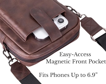Personalized Leather Crossbody Bag, Engraved Phone Purse, Handmade