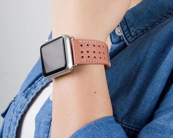 Handmade Leather Apple Watch Band – Rustic Stitched Design, Personalizable