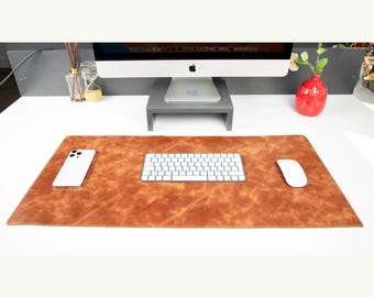 Personalized Full-Grain Leather Desk Mat, Laser Engraved Embossed Name Logo
