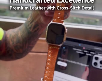 Handmade Leather Apple Watch Band – Rustic Stitched Design, Personalizable