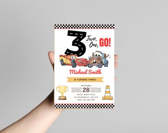 Cars Third Birthday Invite, 3rd Birthday Boy, Shifting into Third Year Invite, Cars Birthday