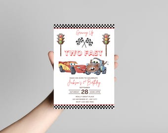 Growing Up Two Fast Invite, Cars Birthday, Lightening McQueen Invitation, Disney Cars, Two Year Birthday, Boy Birthday Party
