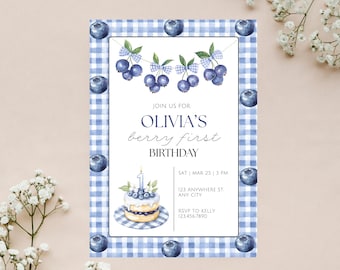 Berry First Birthday Invitation, Blueberry Birthday Invite, Printable 1st Birthday, Berry Sweet One, Berry First Blueberry