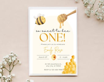 So Sweet to Bee ONE Birthday Invitation, Bee One Birthday Invite, First Birthday Invite, Bee Birthday Invitation