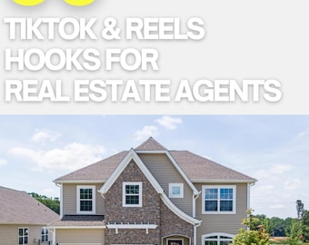 50 ganchos de TikTok y Reels para agentes inmobiliarios / Ideas de contenido para agentes inmobiliarios / Generación de leads / Descarga instantánea