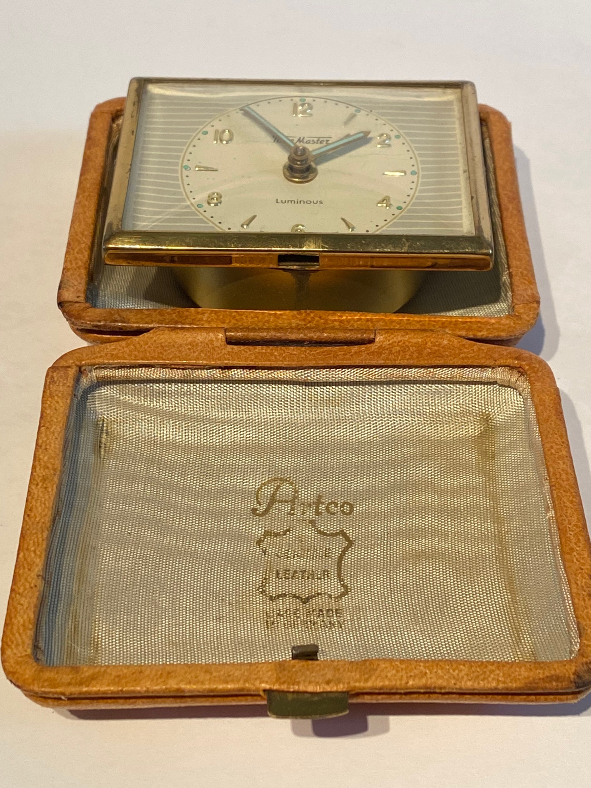réveil de voyage solo 4 Gewels mécanique laiton et cuir clock vintage