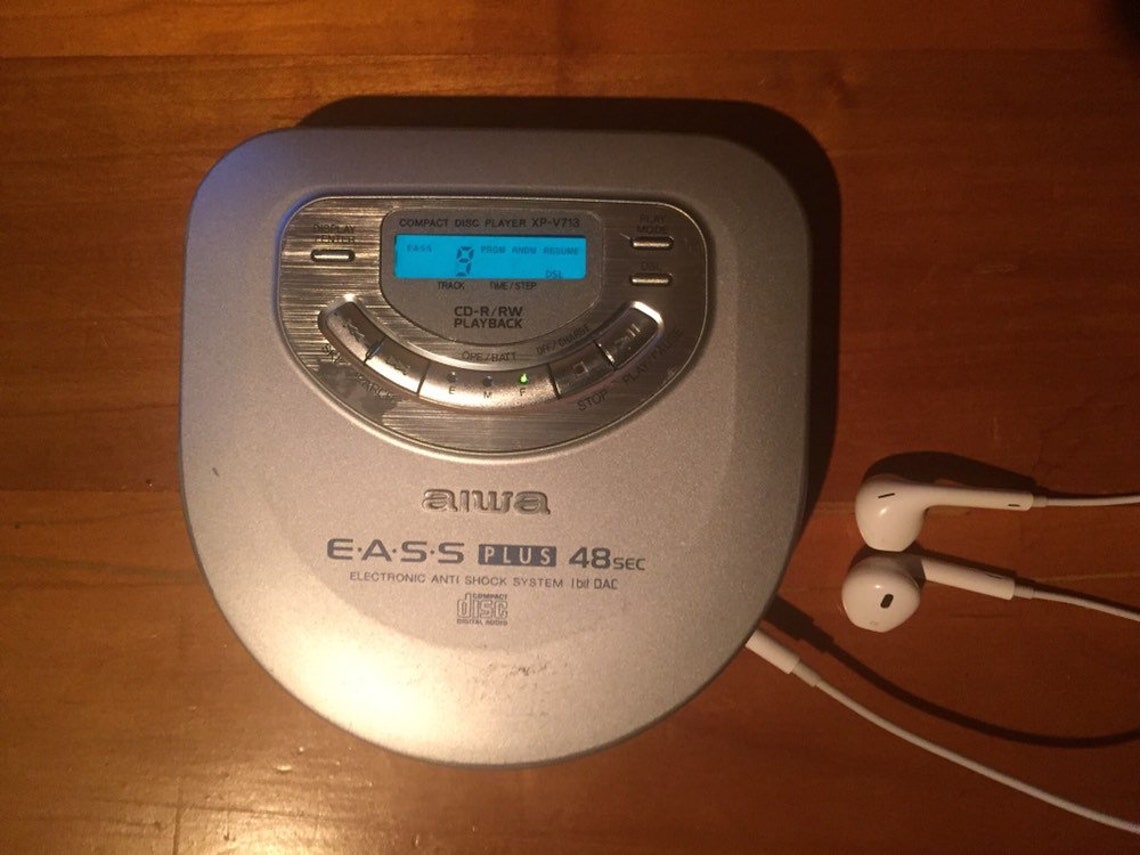 SALE AIWA Discman Vintage Portable Cd Player E.A.S.S. Plus Blue LED 1990s Electronics Works as