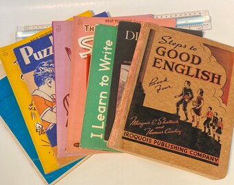 Sale! 1950s Mid-Century Collection Vintage Kids Child Learning Books Reading Writing School House Teacher 60s Dinosaurs More Free Shipping