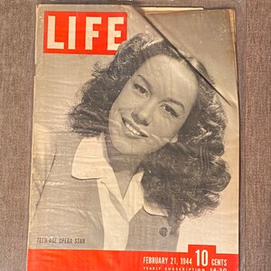 SALE ! LIFE Magazine February 21, 1944 Teenage Opera Star Cover 1940s 40s Mid-Century USA wwii American History Free Shipping