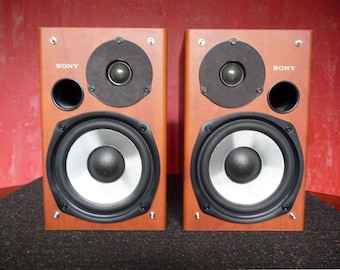 SALE! 2 SONY Speakers Bookshelf Kevlar Wood Monitors Pair for Stereo Receiver Amplifier Tuner Audio System Electronics Like New Free Shiping