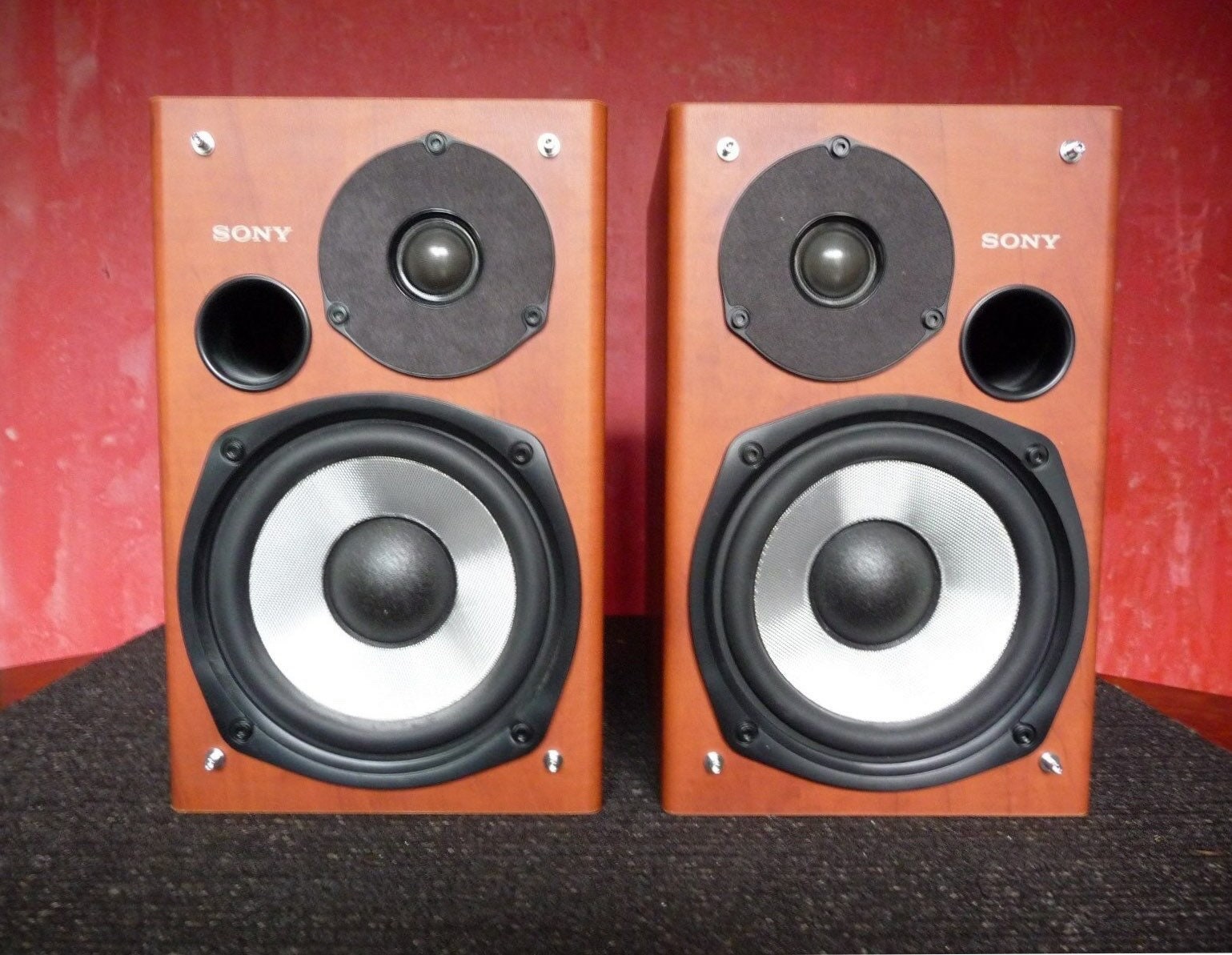 SALE! 2 SONY Speakers Bookshelf Kevlar Wood Monitors Pair for