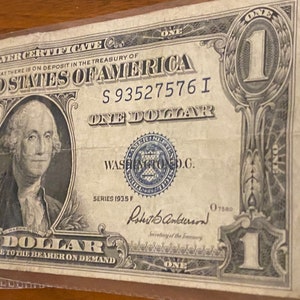 Sale ! Rare 1935 F SILVER Certificate Note Dollar Bill Series Money Currency One Federal Reserve Treasury USA Free Shipping