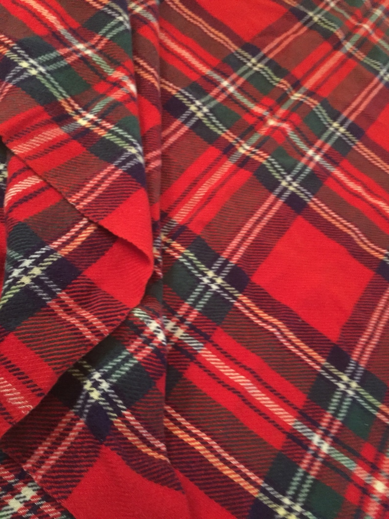Large Vintage Christmas Red Plaid Wool Woolen Winter Blanket Cozy Free Ship Christmas Sale