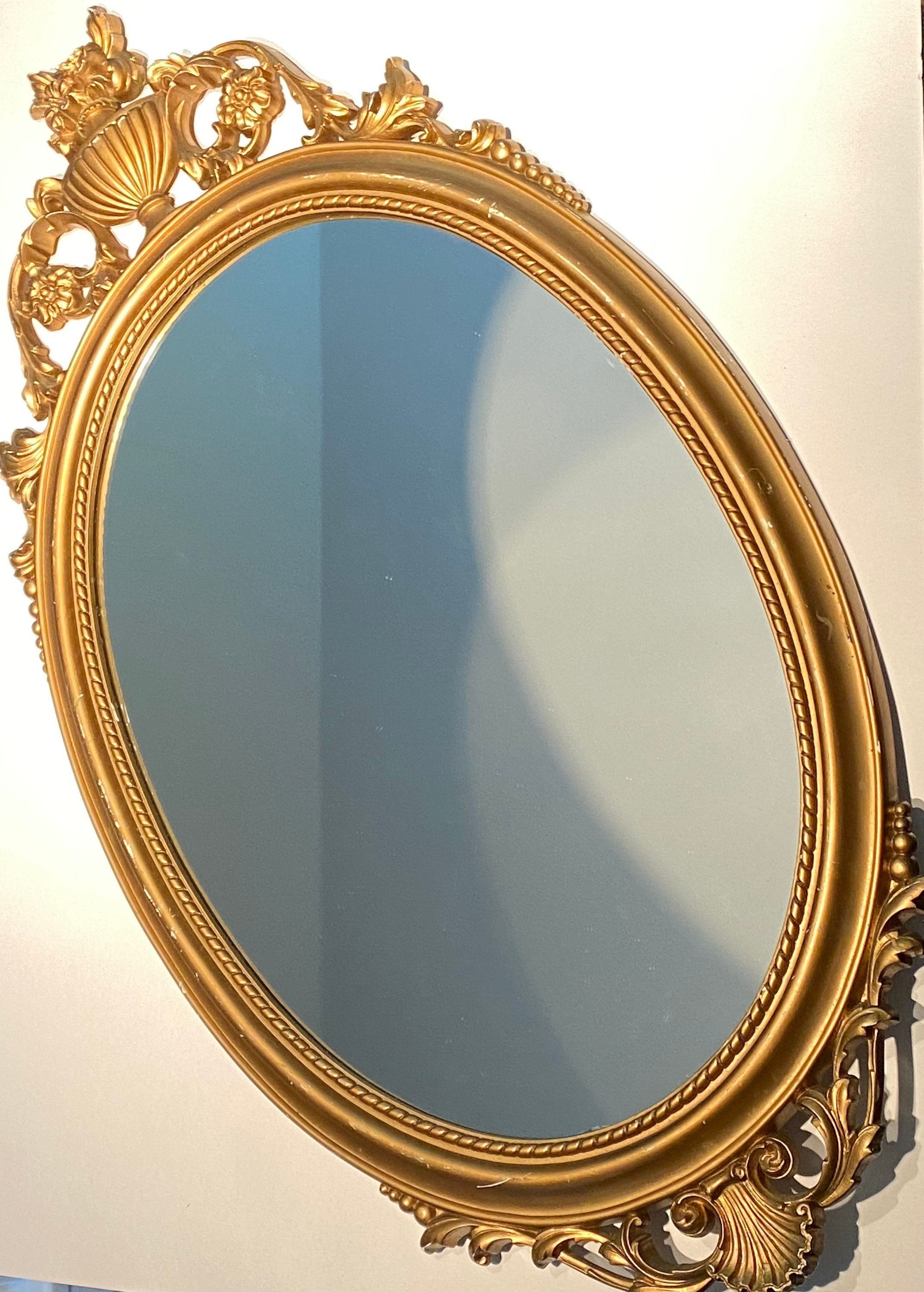 Sale Mid-Century GOLD SYROCO Round Oval Mirror Frame Flowers