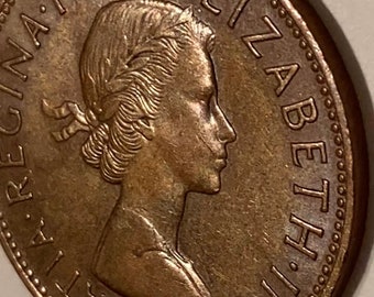 Sale ! 1967 ELIZABETH II Dei Gratia Regina F d + One Penny Coin, Great Britain Ancient Roman Currency Money Free Shipping