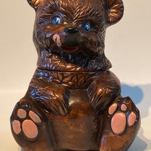 SALE ! 1960s 1970s Cookie BEAR Cub Jar Ceramic Glazed Pottery USA 405 Kitchen Twin Winton Thick Vintage Mid-Century 60s 70s Free Shipping !
