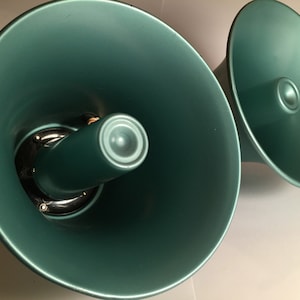 Sale ! Matching Aqua Mid-Century 2 Speakers Horns Vintage Blue-Green Loudspeakers Metal 1950s 1960s Hi-Fi Stereo Pro Audio Free Shipping