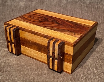 SALE ! Unusual Custom WOOD BOX Blue Velvet Interior Executive Desk Cigar Wooden Humidor Collectibles Handmade Vintage Antique Free Shipping!