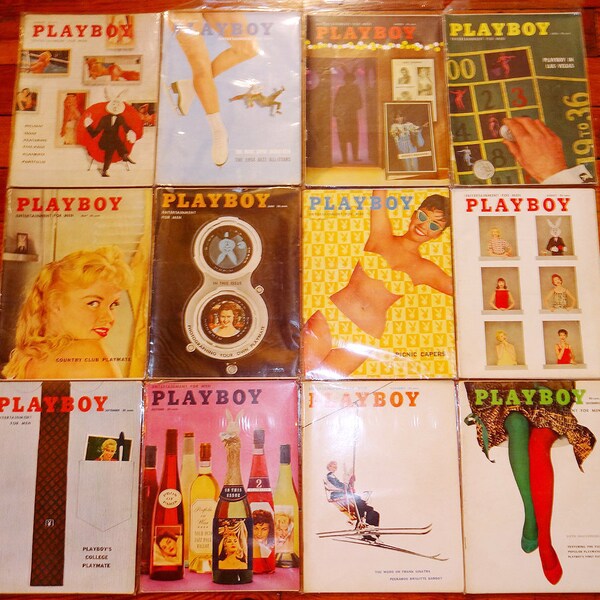 12 COMPLETE 1958 Year Playboy Magazine Collection Minty in Plastic w/Centerfolds 1950's Pinup Mad Men Eames Era January-December Pin Up 50's