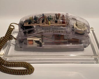 Sale! Vintage CLEAR ITT Cortelco Telephone Wall or Desktop Push Button Phone 1980s 70s Vintage Mid Century Electronics Free Shipping