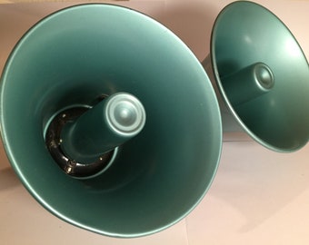 Sale ! Matching Aqua Mid-Century 2 Speakers Horns Vintage Blue-Green Loudspeakers Metal 1950s 1960s Hi-Fi Stereo Pro Audio Free Shipping