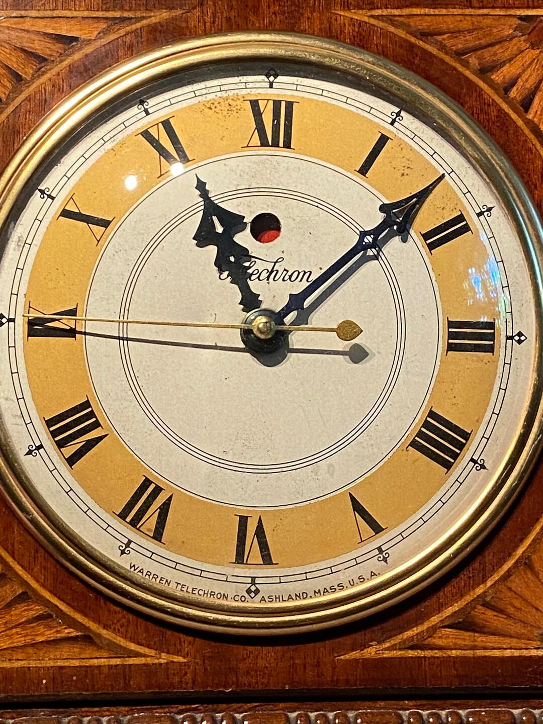 Sale ANTIQUE Electric Clock Wood Telechron Warren Electric Mantel Desk