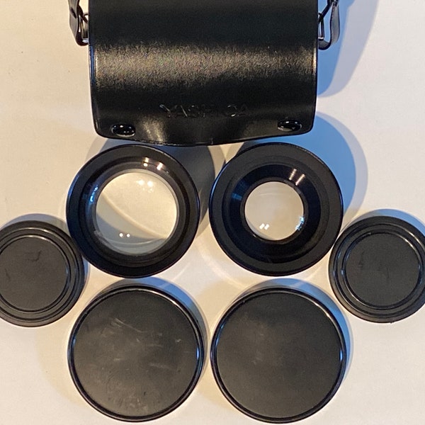 SALE! 2 YASHIKOR Yashica Camera Lenses in Case Telephoto Lens Japan 35mm Wide Angle Zoom 1970s 1980s Photography Photo Vintage Free Ship