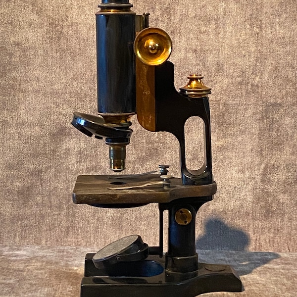 SALE ! Antique 1920s Brass Microscope 1900s-Mid-Century Edison Tesla School House Lab Science Chemistry Deco Spencer Downton Abbey Rare