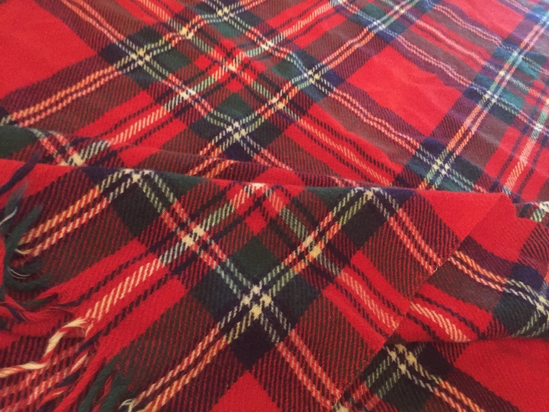 Large Vintage Christmas Red Plaid Wool Woolen Winter Blanket Cozy Free Ship Christmas Sale