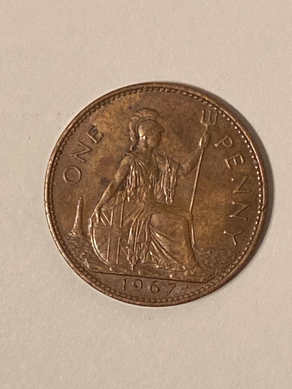Sale ! 1967 ELIZABETH II Dei Gratia Regina F d + One Penny Coin
