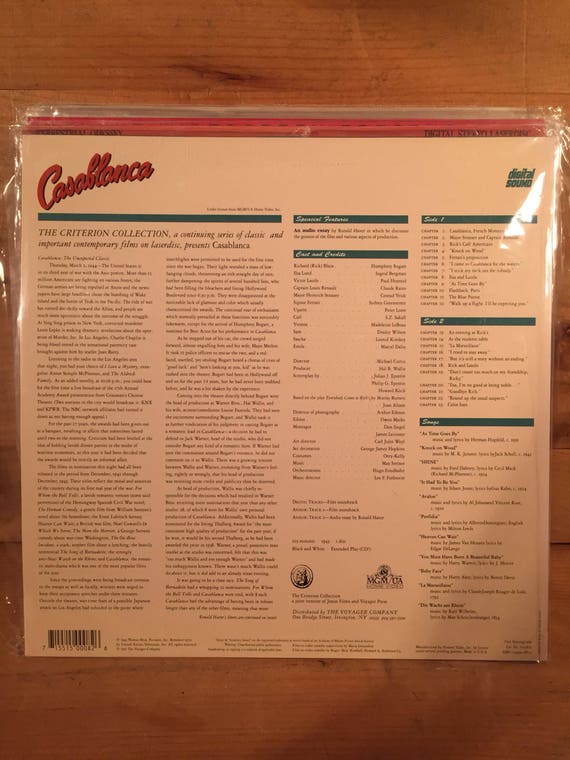 SALE! 1990s Casablanca Criterion Collection Humphrey Bogart Ingrid