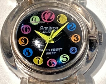 SALE ! 1990s Vintage ARMITRON Watch Clear Jelly Swatch Watch Style Mens Womens 70s 80s 90s 1970s 1980s Gold Tone Free Shipping