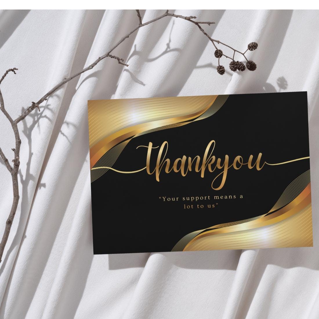 Luxury Thank You Card Printable | Elegant Black Gold Thank You Card ...