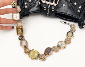 Multi Watch Face Bag Chain, Retro Rose Gold & Gold Bag Accessory, Trendy Y2K Bag Strap