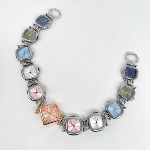 Muted Pastel Watch Chain Bag Strap, Silver Tone Clock Faces Purse Strap, Cool Grunge Bag Accessory, Y2K Minimalist Bag Chain image 2