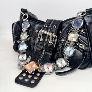 Muted Pastel Watch Chain Bag Strap, Silver Tone Clock Faces Purse Strap, Cool Grunge Bag Accessory, Y2K Minimalist Bag Chain image 3