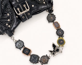 Black Butterfly Watch Face Bag Chain, Gothic Y2K Bag Strap Decoration, Edgy Grunge Handbag Accessory