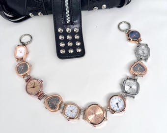 Mixed Shape Watch Chain Bag Strap, Geometric Clock Faces Purse Strap, Industrial Techwear Bag Accessory, Y2K Edgy Cool Bag Chain