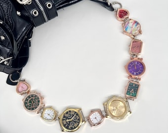 Iridescent Watch Chain Bag Strap, Rainbow Clock Faces Purse Strap, Fairy Grunge Bag Accessory, Y2K Dreamy Bag Chain, Statement Strap