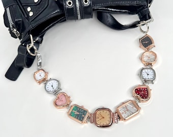 Sweet & Cool Watch Chain Bag Strap, Tone Faces Purse Strap, Alternative Punk Bag Accessory, Y2K Cute Edgy Bag Chain