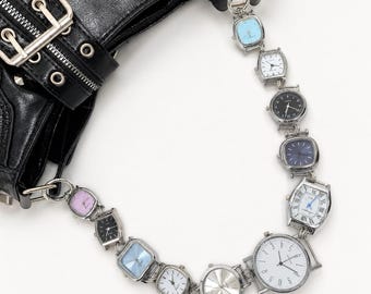 Retro Multi-Color Watch Charm Bag Strap, Grunge Silver Bag Chain, Unique Aesthetic Bag Decoration