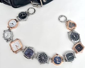 Vintage Roman Numeral Watch Chain Bag Strap, Silver & Rose Gold Clock Faces Purse Strap, Retro Punk Bag Accessory, 2000s Classic Bag Chain