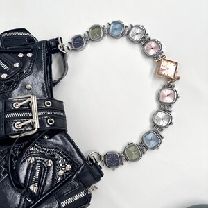 Muted Pastel Watch Chain Bag Strap, Silver Tone Clock Faces Purse Strap, Cool Grunge Bag Accessory, Y2K Minimalist Bag Chain image 4