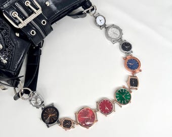 Starburst Dial Watch Chain Bag Strap, Mixed Metal Clock Faces Purse Strap, Industrial Punk Bag Accessory, Y2K Edgy Bag Chain