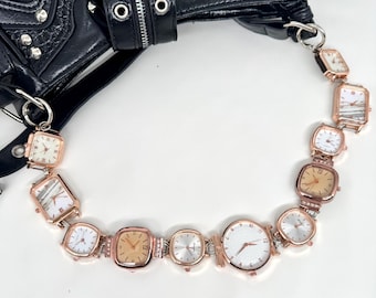 Cream & Caramel Watch Chain Bag Strap, Neutral Tone Clock Faces Purse Strap, Soft Coquette Bag Accessory, Y2K Gentle Bag Chain