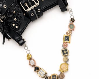 Vintage Black & Gold Watch Face Bag Chain, Watch Bag Strap, Y2K Grunge Punk Bag Accessory