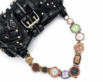 Vintage Tonal Watch Charm Bag Strap, Earthy Rose Gold Bag Chain, Minimalist Y2K Bag Decoration