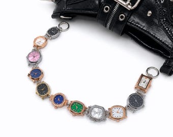 Eclectic Multi-Color Watch Face Bag Chain, Retro Streetwear Bag Accessory, Bold Y2K Maximalist Bag Strap