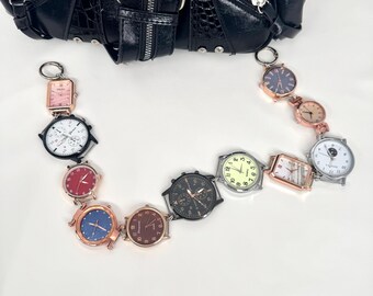 Y2K Watch Chain Bag Strap, Multiple Clock Faces Purse Strap, Punk Rock Watch Belt, Alternative Fashion Bag Accessory, Aesthetic Bag Chain